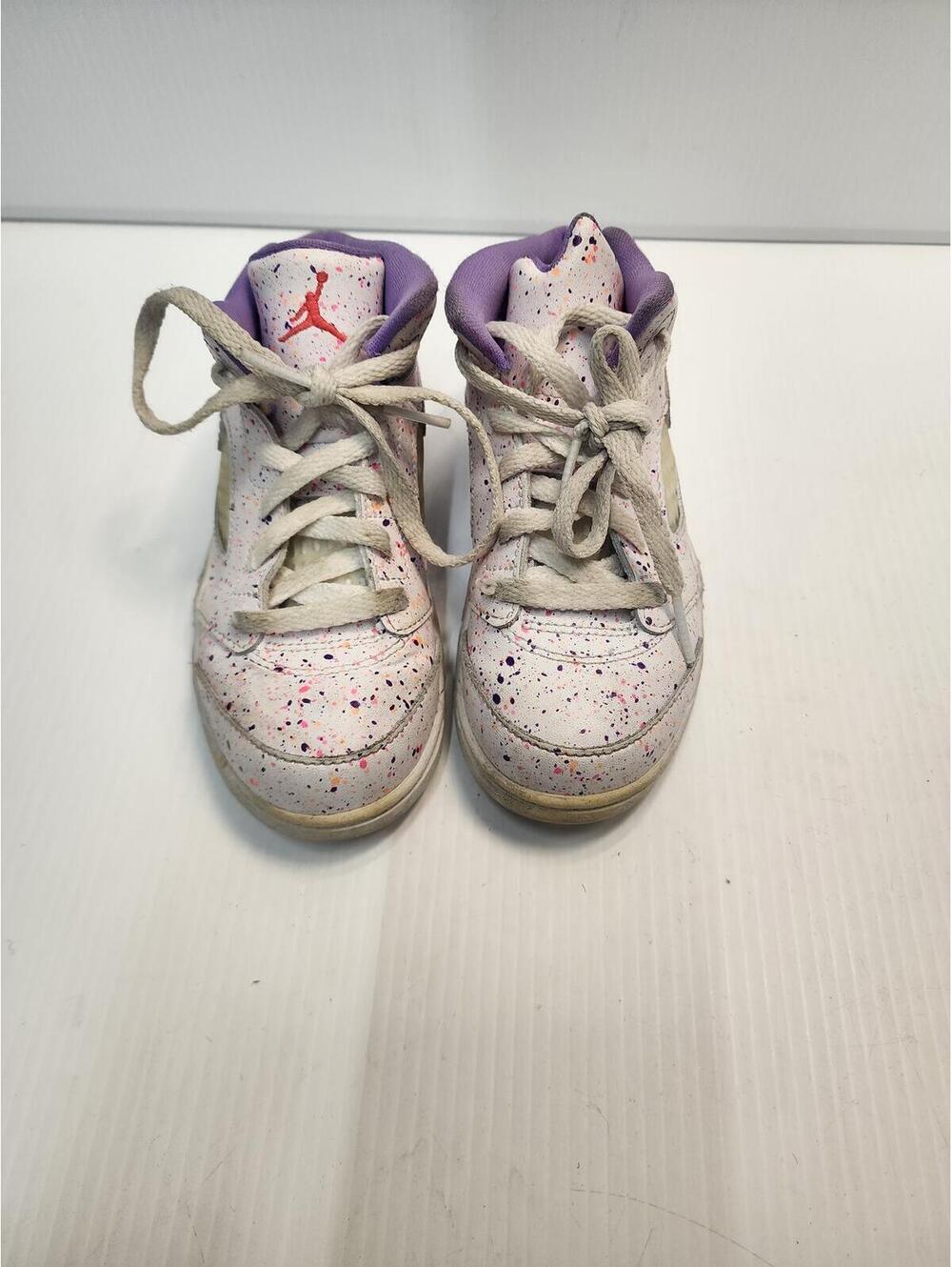 Size 10C Jordan Kids' Retro 5 White Purple Red Sneakers